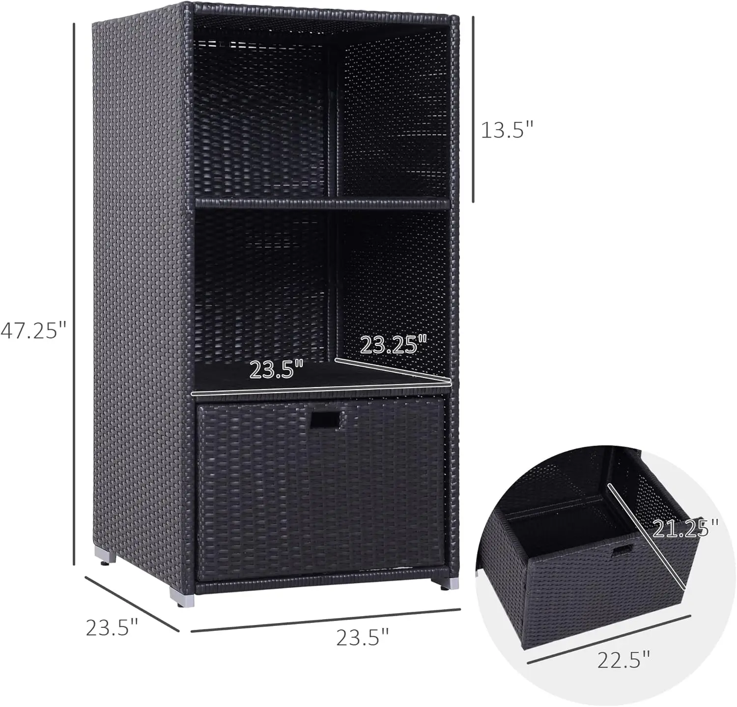 Two-shelf towel rack with bottom drawer
