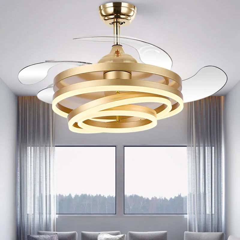 Nordic Invisible Ceiling Fan With Light Black Gold Strong Power Bedroom Living Room Reversible Fan Lamp Led Chandelier Lighting