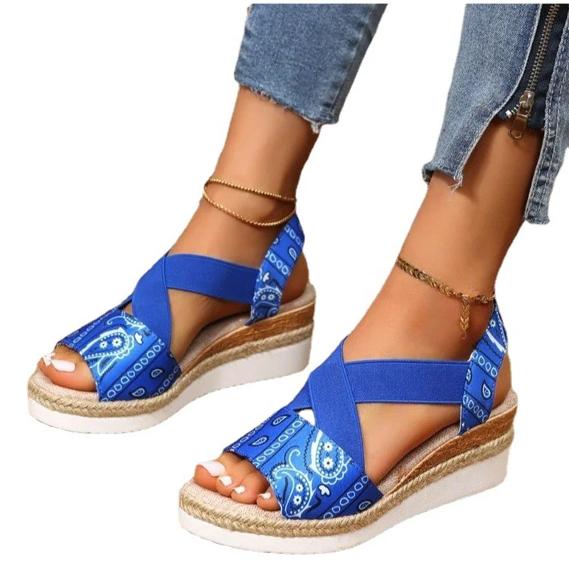 Vanessas women sandals peep toe wedges female causal elastic band slip-on ladies sandals
