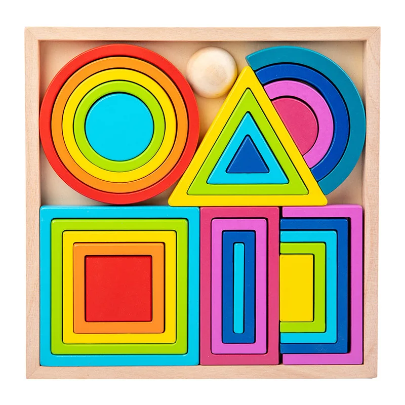 Montessori Rainbow Nesting Stacking Toys Wooden Building Blocks Balance Game Art Geometric Creative Educational Toys Kids Gifts
