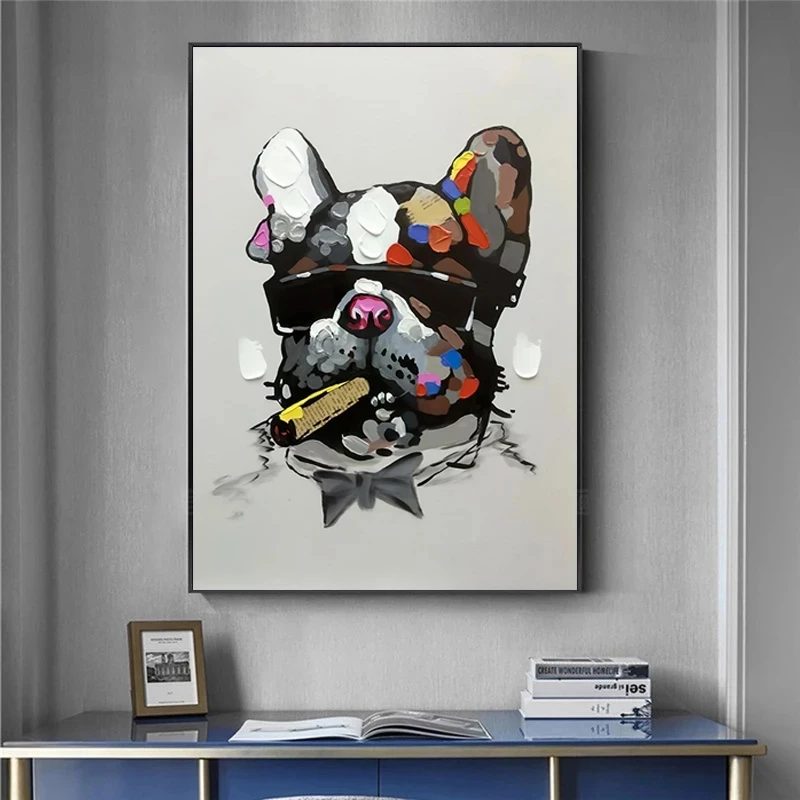 

5D diy Abstract Dog Smoking Oil Painting on Diamond Painting Nordic Bulldog with Glasses Wall Art Pictures for Kids Room Decor