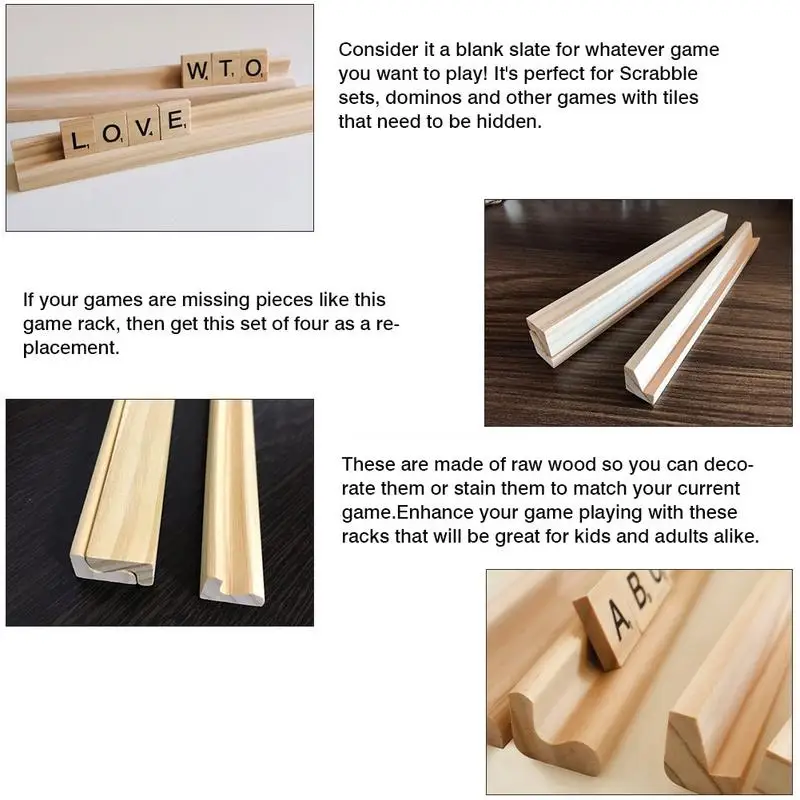 Bandejas de dominó de madera para niños y adultos, 4 piezas, soportes para azulejos de dominó, estante de juego Mahjong mexicano