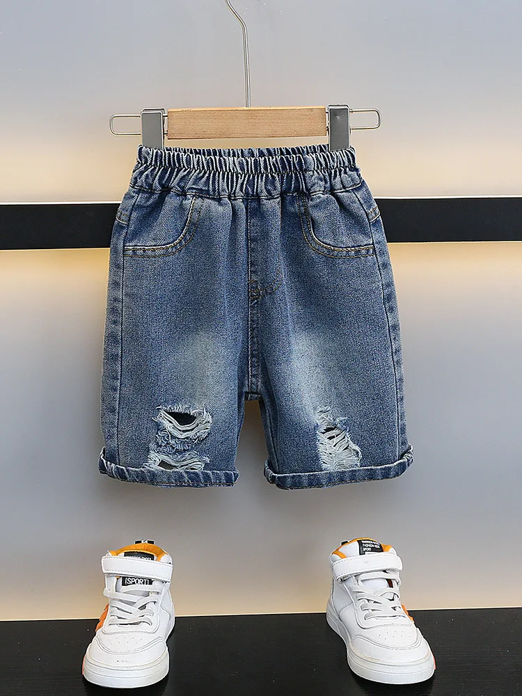 

Boys Jean Shorts 2024 Summer Brand Children Ripped Hole Shorts Kids Denim Shorts For Teen Boys 90-170cm Wear