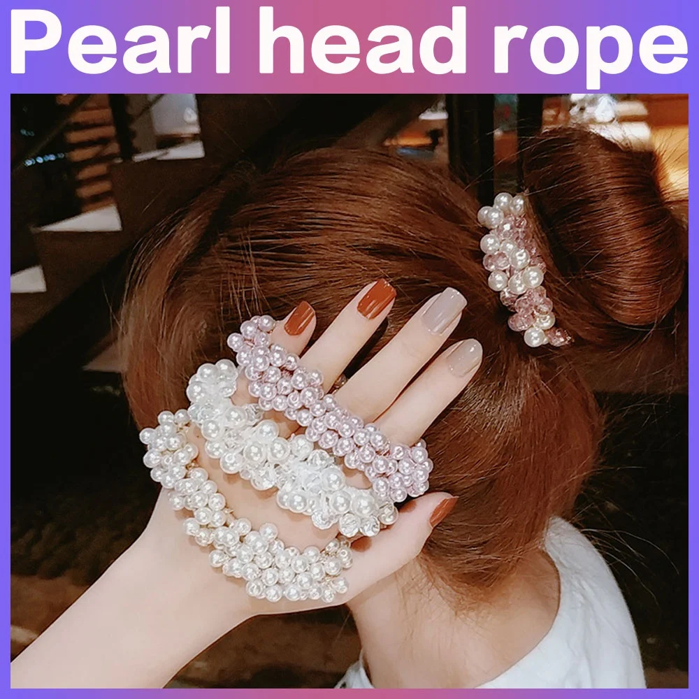 Elegante Perlen-Haargummis für Frauen und Mädchen, einfache Pferdeschwanz-Stirnbänder, elastische Haar-Accessoires, Modeschmuck, Haarband – Detail 1