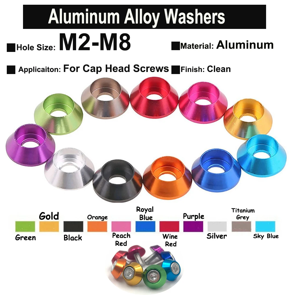 M2-M5 Aluminio Aleación Arandelas Tornillo Perno avellanado cabeza plana Junta Multi-Color 