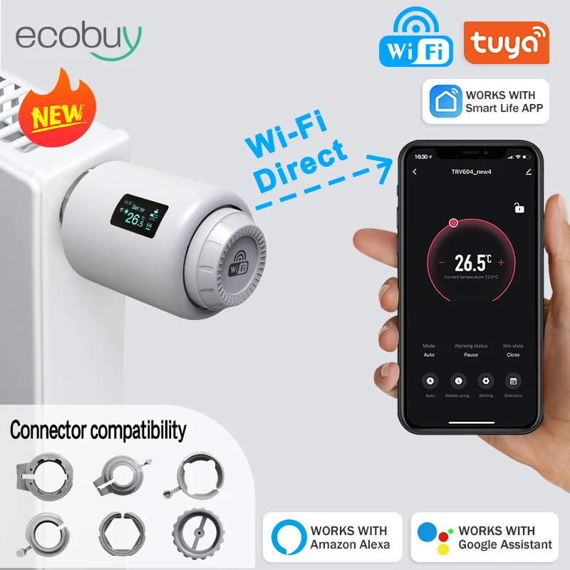 Термостат Tuya TRV с Wi-Fi, умная термостатическая головка, привод клапана радиатора, контроллер температуры нагрева Alexa Google Home