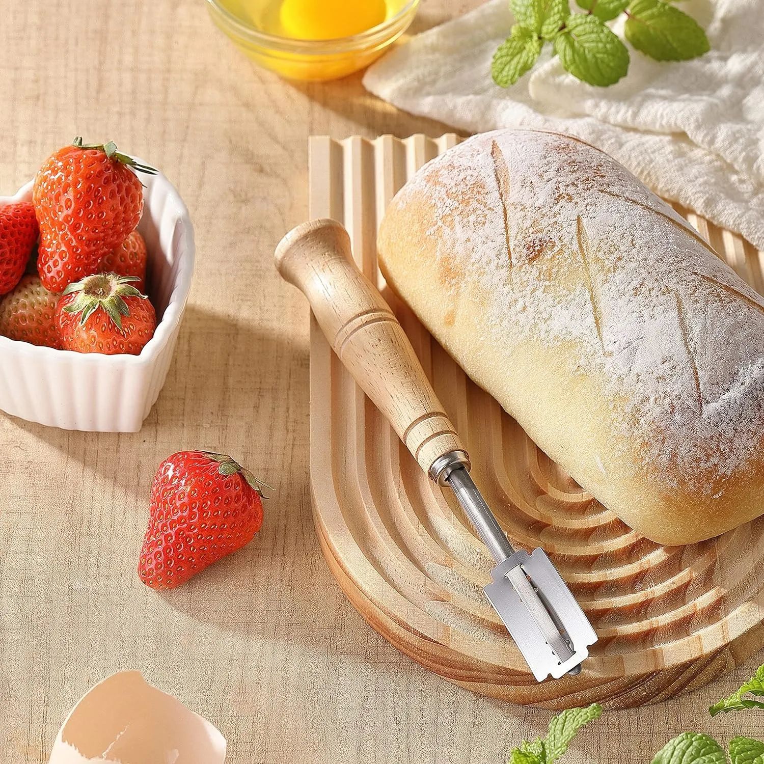 Stainless Steel Bread Lame with Wood Handle Dough Scoring Tool Bread Cutter French Bread Blades Kitchen Gadgets Baking Accessory