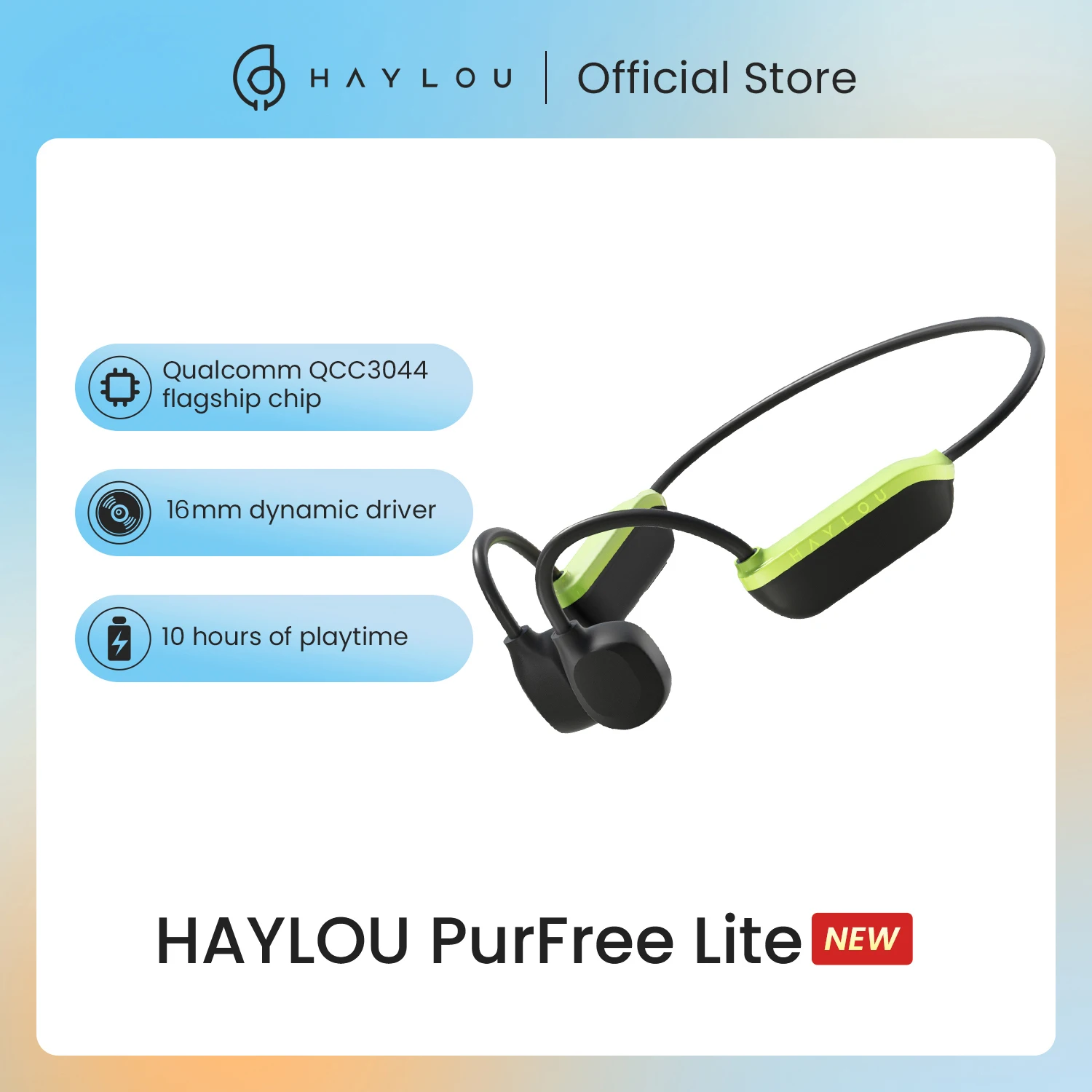 HAYLOU-Auriculares deportivos inalámbricos PurFree Lite, cascos de conducción ósea, ajuste de oreja abierta, Qualcomm QCC3044, 10 horas de tiempo de reproducción