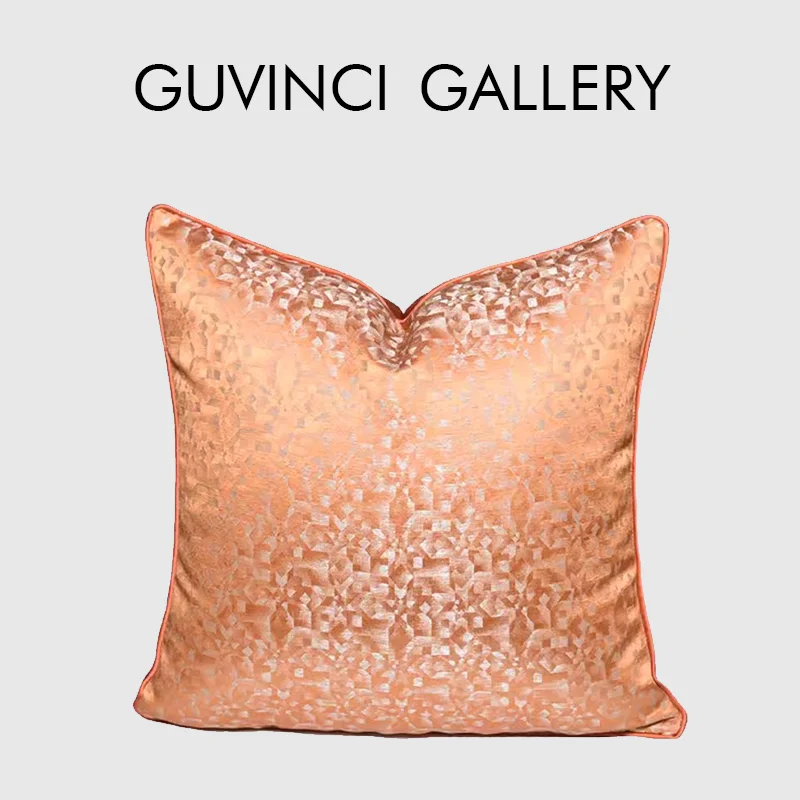 

GUVINCI GALLERY Luxury Orange Coral Series Throw Pillow Case Exquisite Embroidery Accent Square Cushion Cover Chic Home Decor