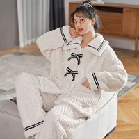 Pyjama d'automne et d'hiver pour femmes, vêtements de maison rembourrés et épais, vêtements de princesse chauds pour étudiantes, 2 pièces/ensemble 1
