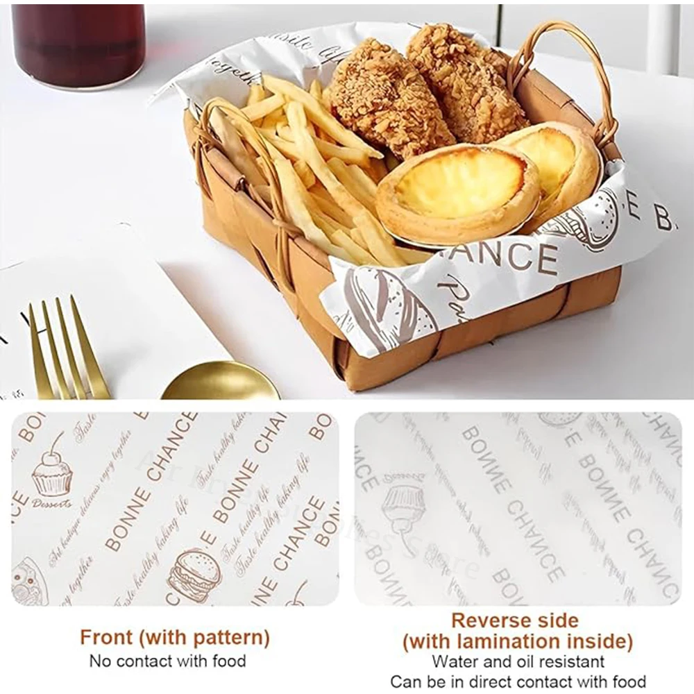 100Pcs Food Packaging Paper 38x28cm Disposable Baking Wax Paper Newspaper Food Wrap Liner for Burger Pizza Sandwich Cheese air fryer paper air fryer liners disposable air fryer liners air fryer accessories parchment baking paper
