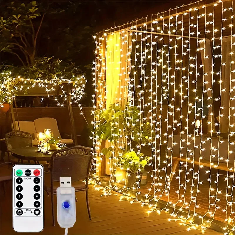 USB Remote Control 6M 3M LED Curtain Fairy String Lights 8 Modes Christmas Home Decoration for New Year Holiday Wedding Party
