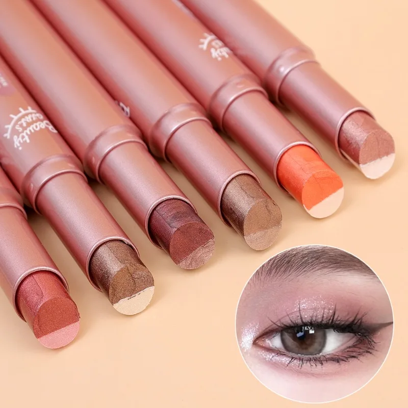 Double Color Gradient Matte Eyeshadow Stick Waterproof Glitter Earth Color Pink