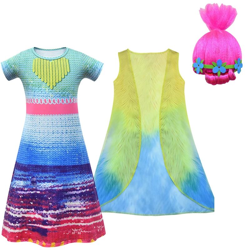 Disfraz de Trolls 2 para niñas, disfraz de verano de princesa Poppy,  vestidos de máscaras, pelucas de Cosplay de Carnaval - AliExpress