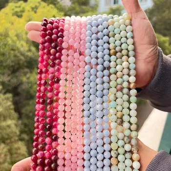 1 Strand 6mm Natural Stone Tourmaline Rose Quartz Aquamarine Amazonite Loose Bead for Jewelry Making DIY Bracelet