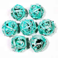 "Sharp Edge Zinc Alloy DnD Dice Set - 7 Piece Metal Hollow Blue Polyhedral Dice for RPG and Tabletop Games" 1
