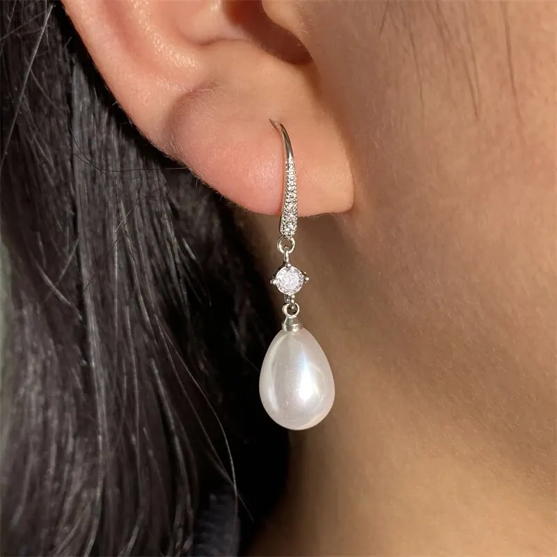 Water Drop Pearl Zircon Dangle Earrings Women Bridesmaid Wedding Jewelry dangle earrings pearl earrings drop earrings pendant earrings long earrings dome teardrop earrings silver jewelry