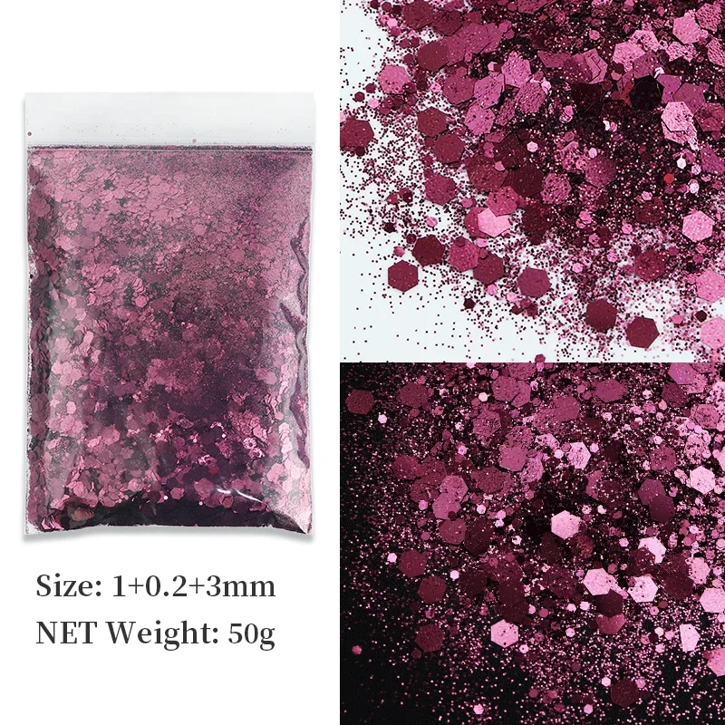 50g Gold Mixed Hexagonal Chunky Nail Art Glitter Sequins Sparkly Flakes Slices Decorations for UV Gel Nail Supplies Accessories