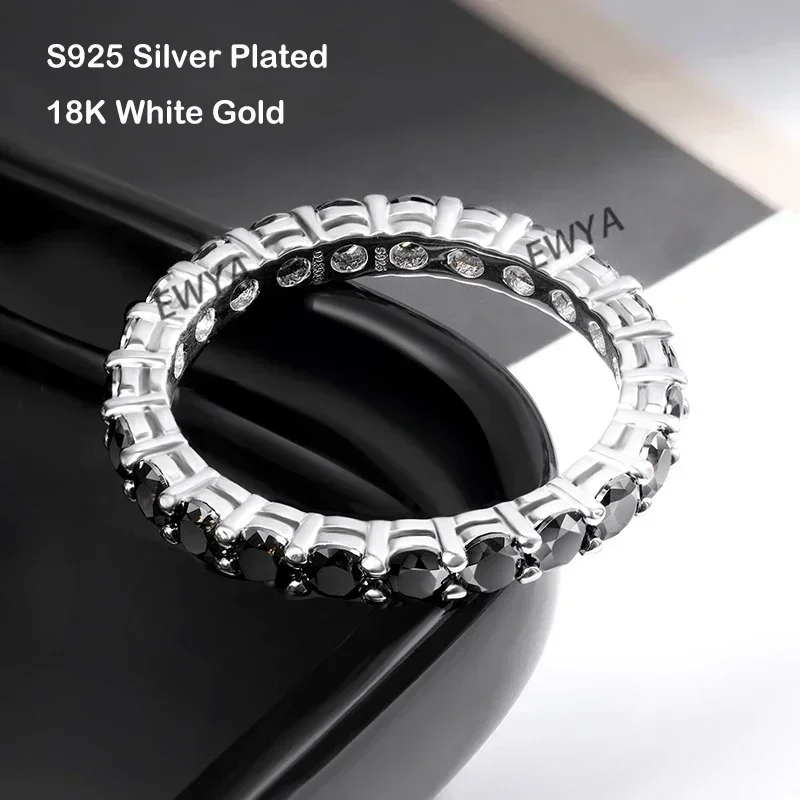 Moissanite Ring Full 3/4/5mm D Color Black Moissanite Ring Full Eternity Diamond Band For Women Men S925 Silver Wedding Rings