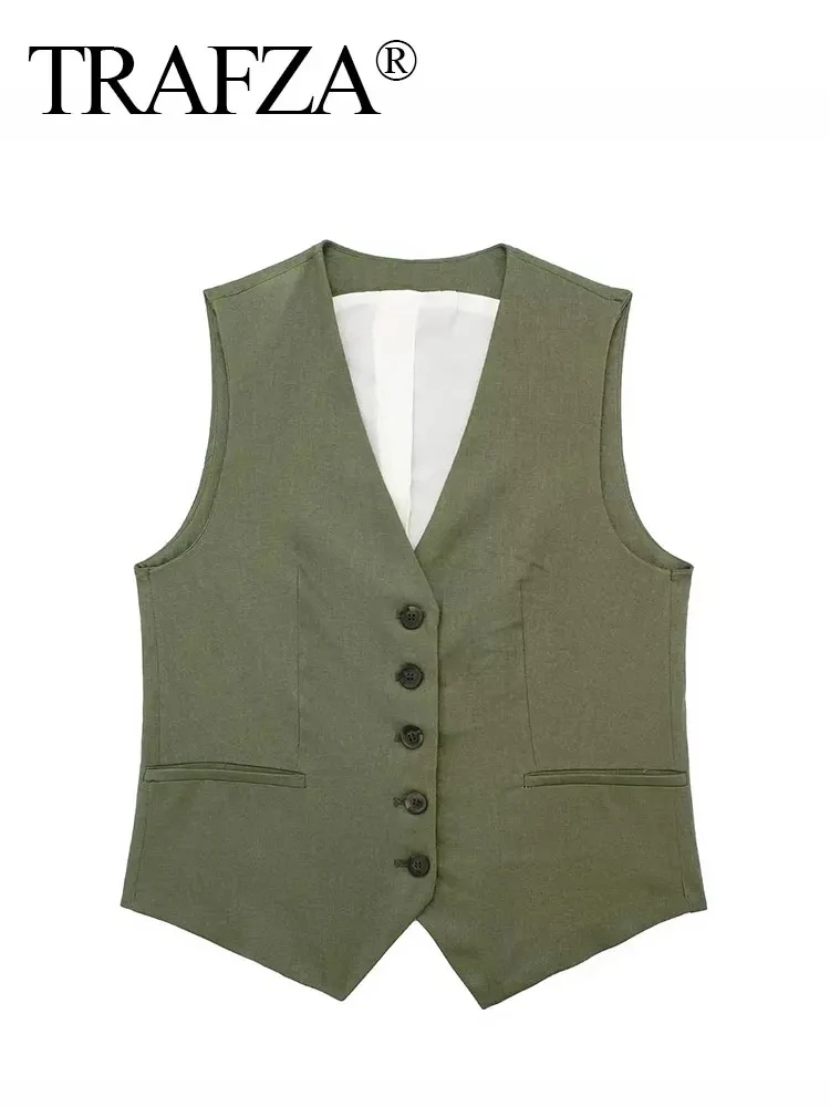 HH Summer Women Elegant Solid Single Breasted V Neck Casual Vest Top Female Fashion Office Lady Chic Outerwear Vest