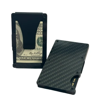 Portafoglio minimalista da uomo, portafoglio con cinturino per contanti con fermasoldi, portafoglio in metallo con blocco RFID, porta carte in alluminio (fibra di carbonio)