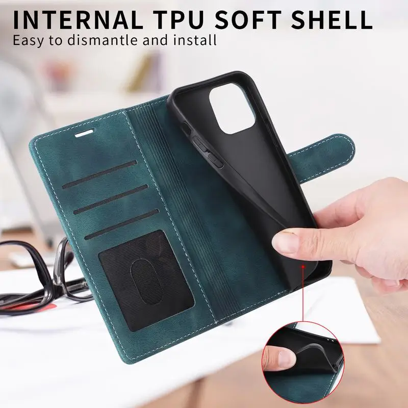 Leather Flip Wallet Case with Magnetic Closure