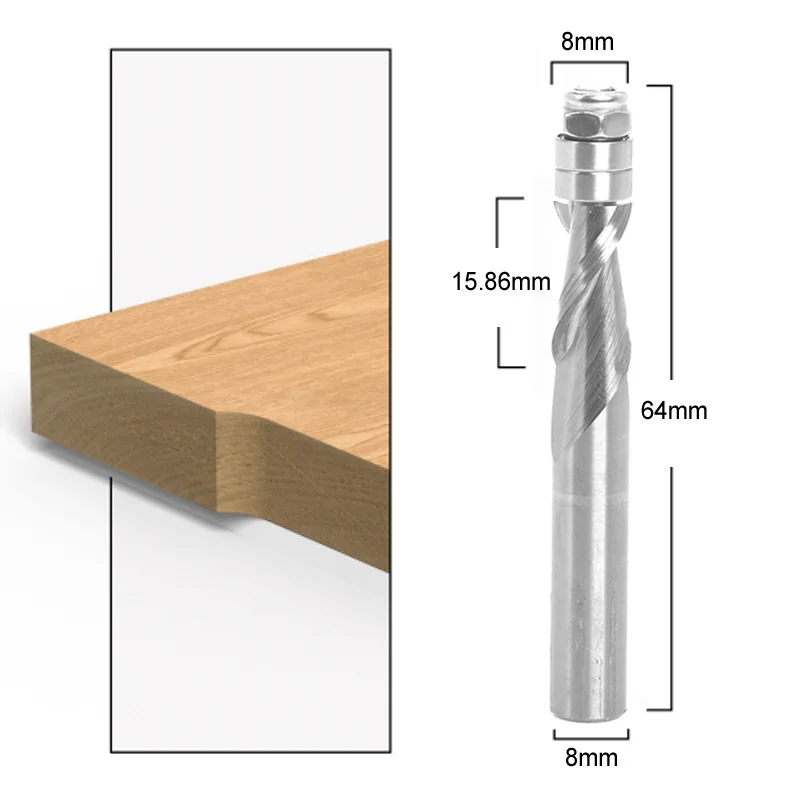 1pc 8mm Shank Spiral Up Cut  Router Bits Solid Carbide Spiral Flush Trim Router Bit End Mill Woodworking Cutters Milling Cutter