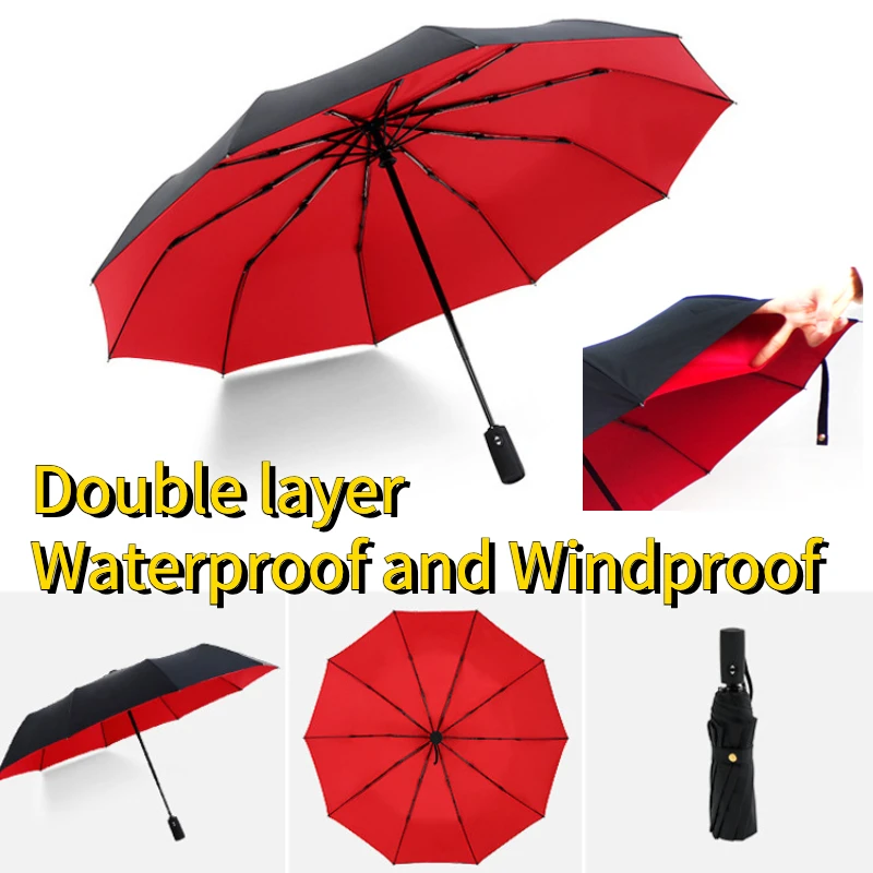 

Windproof Strong 10 Bone Double Layer Reinforced Automatic Folding Umbrella Waterproof Sunproof Uv Sunny Rainy Umbrella for Men