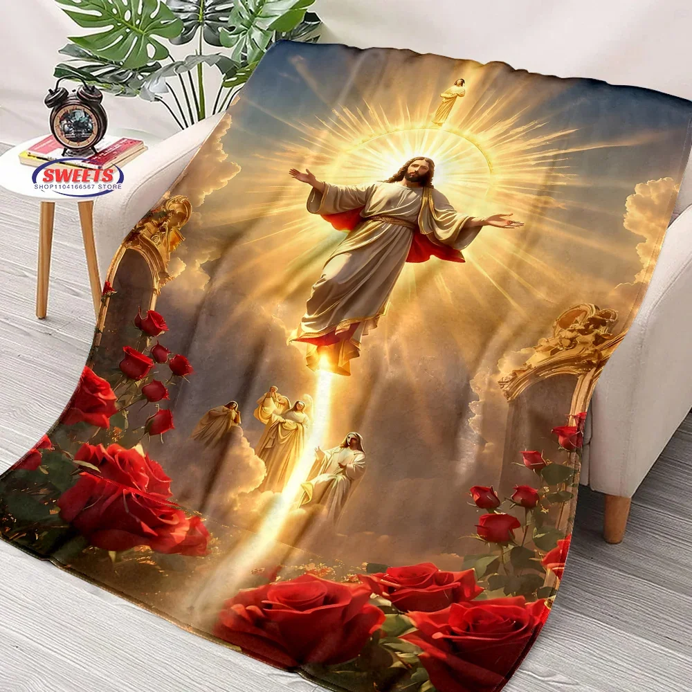 God Loves The World Jesus Christian God Flannel Art Blanket, Sofa Bed Cover Four Season Soft Fluffy Quilt Blanket Flannel Throw 3