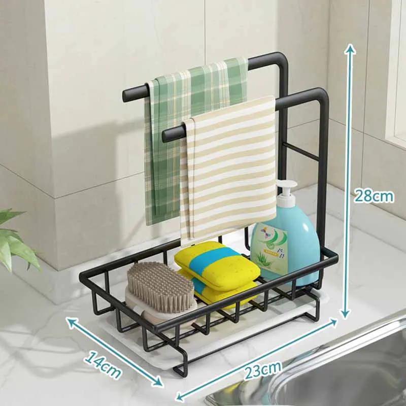 Kitchen Organizer Sink Rack Sponge Holder Kitchen Sink Organizer Towel  Holder Drainer Sink Tray with Drain Pan Storage Rack