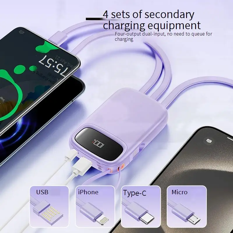 Xiaomi 120W 50000mAh Power Bank Built-In Retractable USB-C & Lightning Cable for iPhone 16 Samsung S25 Xiaomi Poco120 Huawei 4