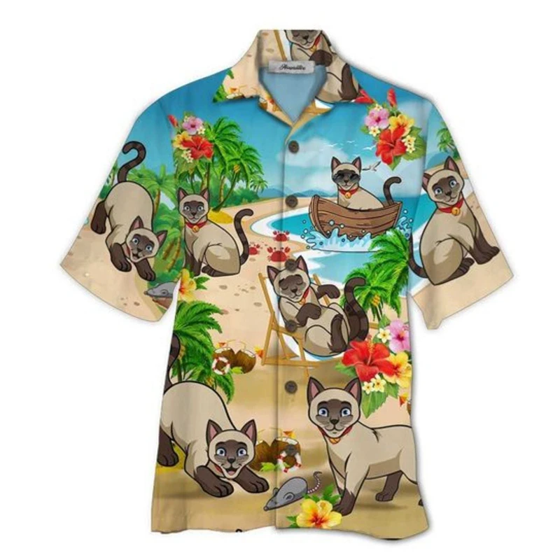 thumbnail image 1 of Camisetas con gráficos de perro flamenco para hombre, ropa con estampado 3D, camisas hawaianas de playa, camisetas de manga corta Y2K, ropa vintage, blusa con solapa, 1 of 5