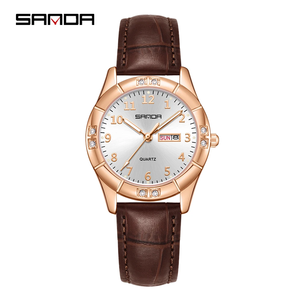 Elegant Korean Vintage Leather Quartz Watch for Women - Waterproof with Luminous Diamond Accent