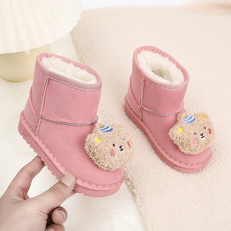2025 Cartoon girls Boots Toddler Girl Flat Heels Baby Fur Shoes Girls Fluffy Plush Kids Short Boots Non-slip Comfort Kids Shoes