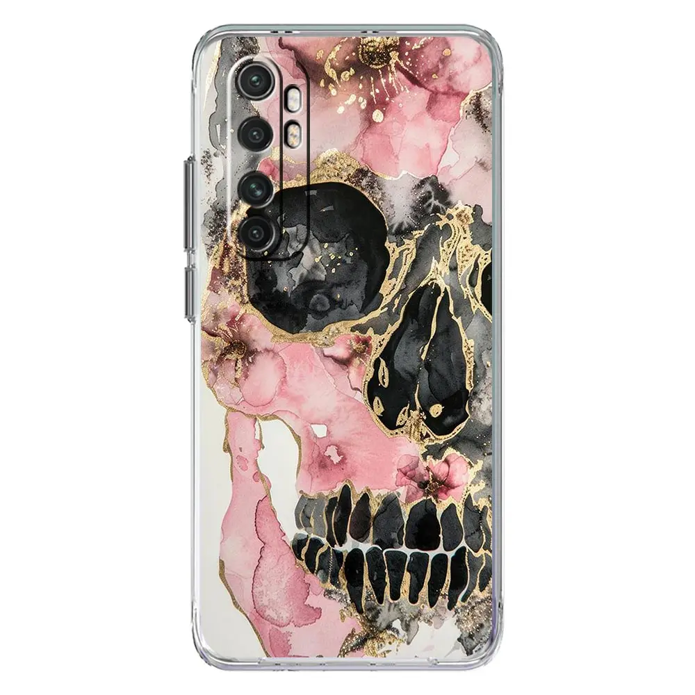 Clear TPU Phone Case with Hard Pink and Purple Skull Design