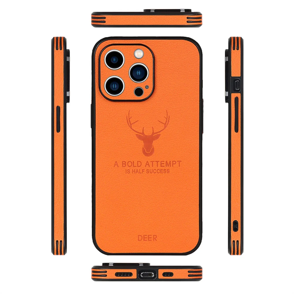 Luxury Business Leather Bumper Case For iPhone 15 14 13 12 11 Pro Max Mini XR XS X 8 7 Plus SE Shockproof Soft Deer Cover Funda