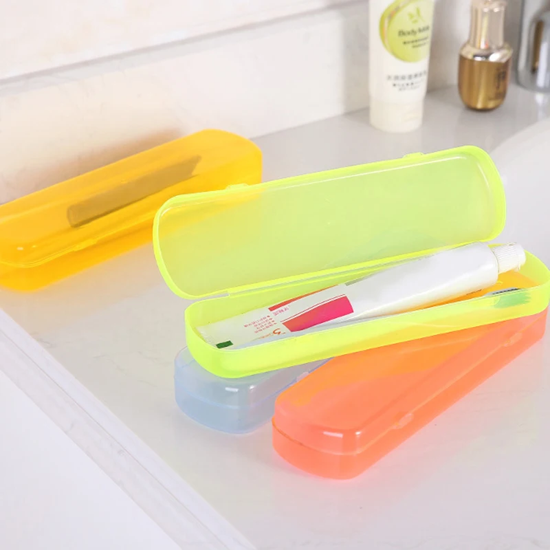 Toothbrush Storage Container Portable Travel Toothbrush Organizer Makeup Brush Toothpaste Storage Candy Color Plastic Box Bathroom Accessories