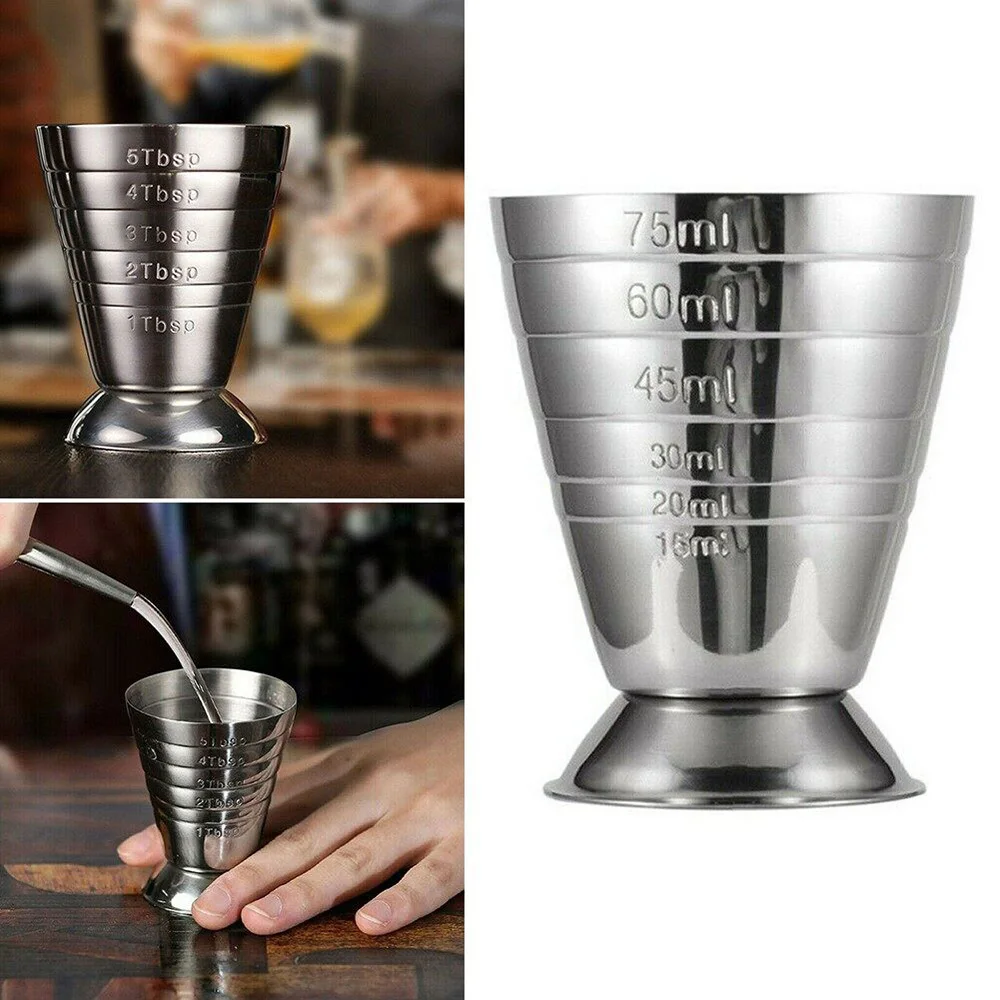 75ML Stainless Steel Measure Cup Cocktail Tool Bar Mixed Drink Cocktail Tools Bar Jigger Cup Barware Home Supply stainless steel measuring cups measuring jigger