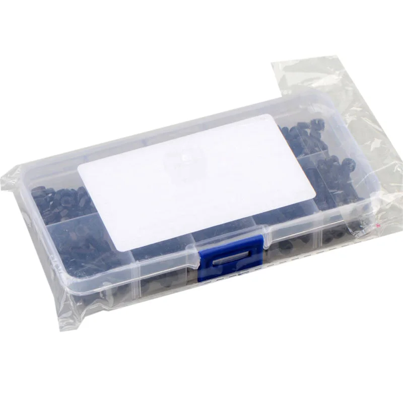 240pcs M3 검정색 고강도 육각형 육각 소켓 캡 헤드 나사 키트 너트 조합 세트가있는 12.9 등급 탄소강 알렌 나사