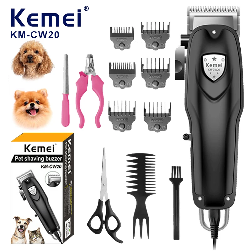 Kemei-profissional Heavy-duty Dog Clippers Cordless Pet Grooming Ferramenta Baixo Ruído Pet Trimmers Km-cw20