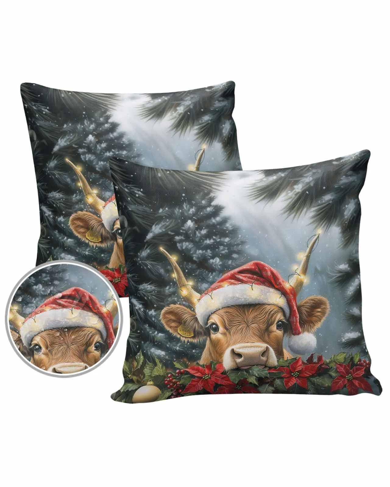 2/4PCS Christmas Watercolor Poinsettia Throw Pillow Cover Case For Sofa Car Home Decoration Pillowcase 2