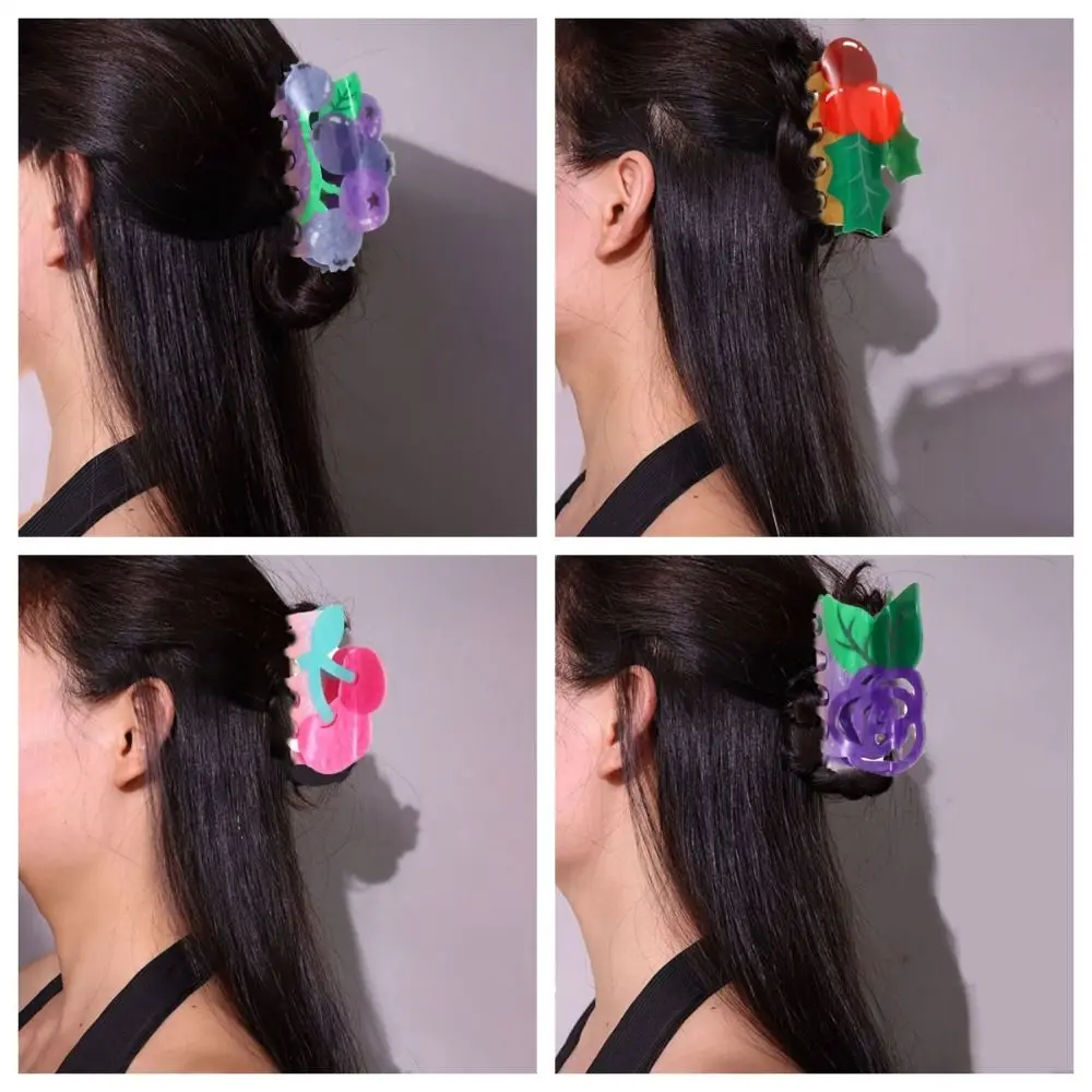 

Acrylic Angel Hair Claw Cute Bow Cherry Fruit Shark Clip Geometry Skull Christmas Hair Clip Travel