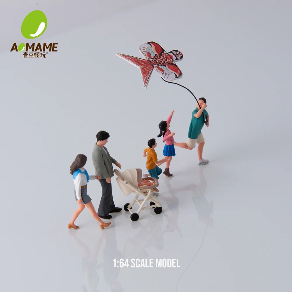 키카모드 1:64 가족 나들이 패키지: 걷기, 연 날리기, 3D 프린팅 레진 소재 미니어처 장면 피규어