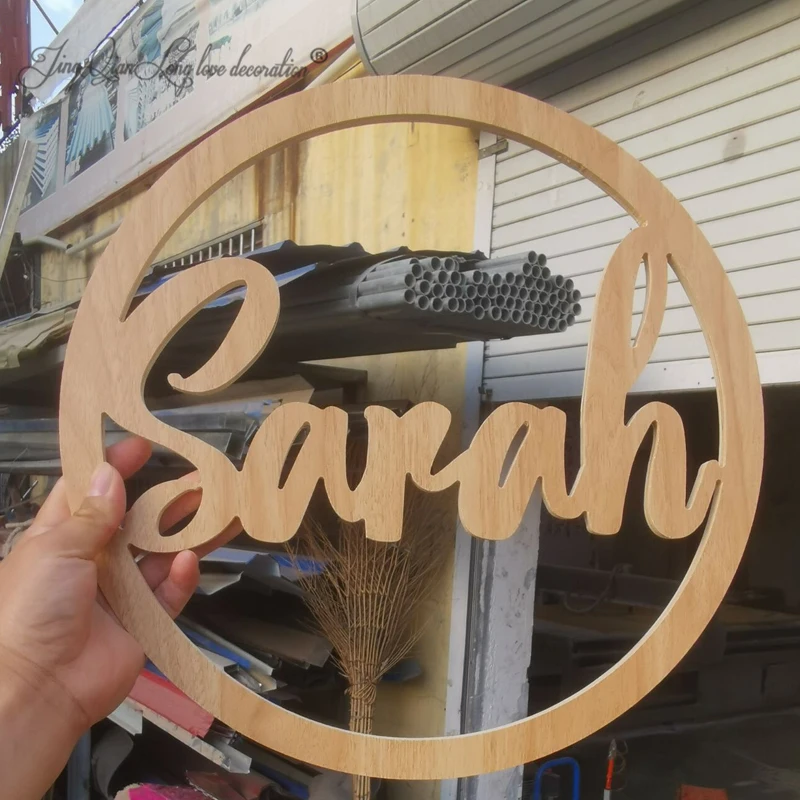 

Wood Name in Circle Frame, Family Letter Decor, Personalized Sign Gift, Wedding Name Sign Family Name