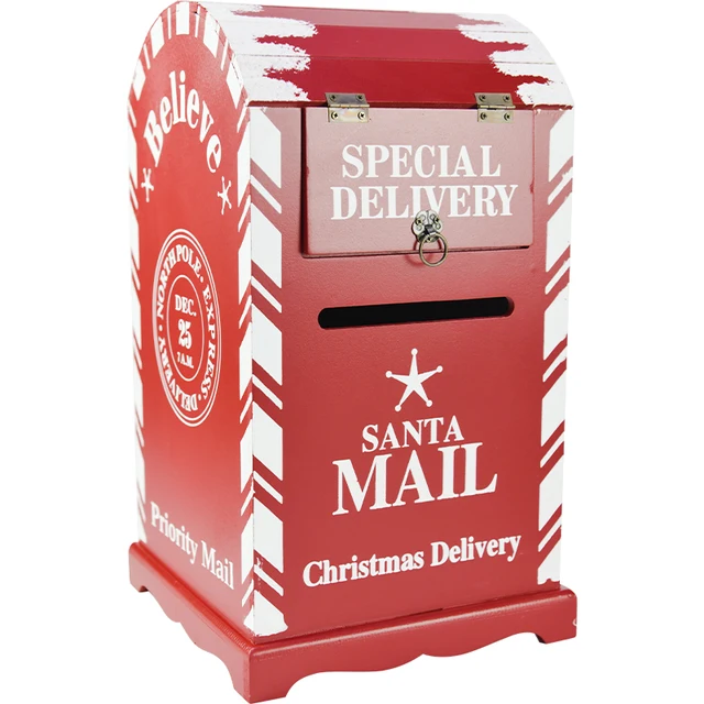 Vintage Fa Karácsonyi Postafiók Postbox Levélszekrény Nagy Otthoni Dekoráció - Image 5