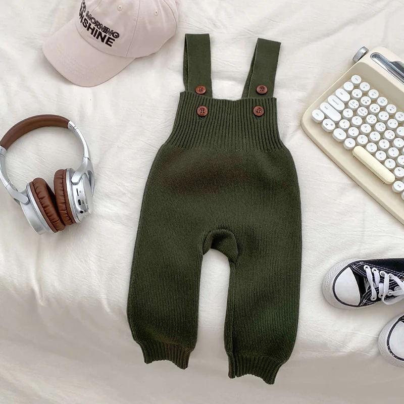 Autumn Infant Baby Knitted Jumpsuit Overalls Toddler Baby Boys Girl Trousers Knitted Solid Color Newborn Pants Baby Trousers Cotton Pants Baby Leggings