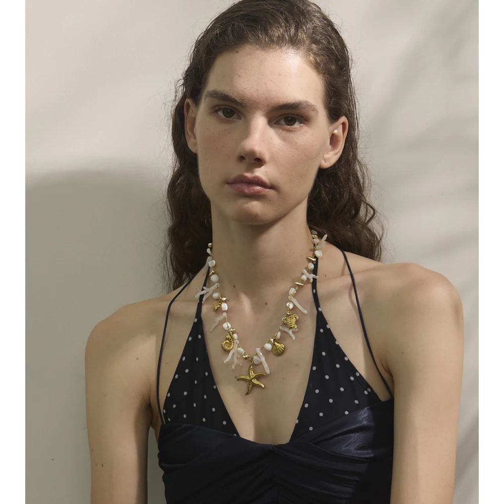 Yhpup Shell Resin Necklace for Women 18K Gold Color Plated
