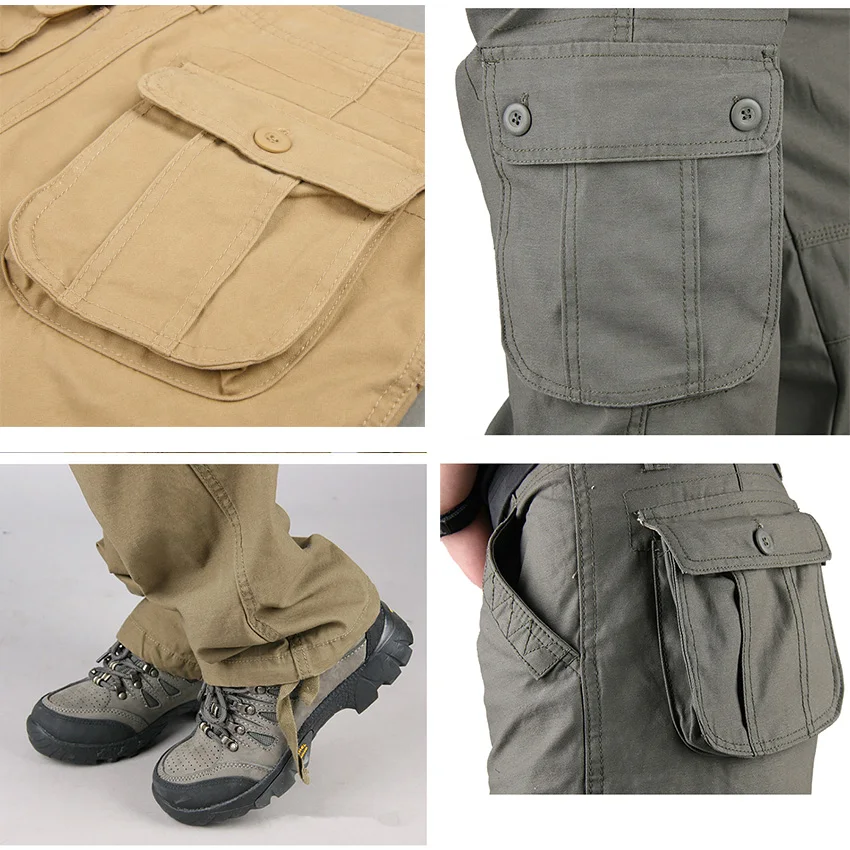 Multi Pockets Mens Cargo Pants Outdoor Tactical Cotton Khaki Outwear Straight Casual Trousers for Men Pantalon Militaire Homme 5