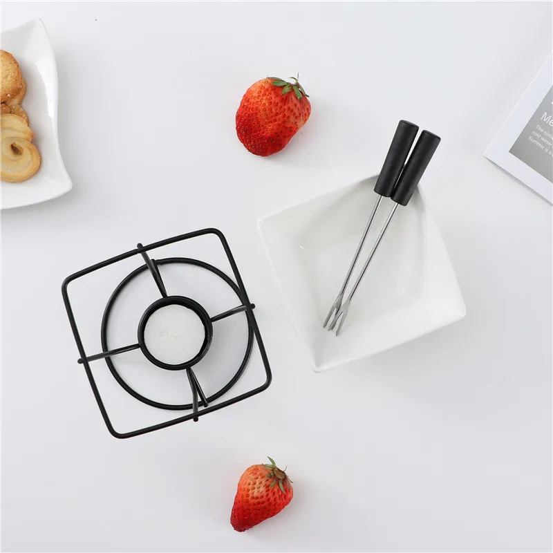 Ceramic White chocolate melting pot with metal stand for DIY fondue