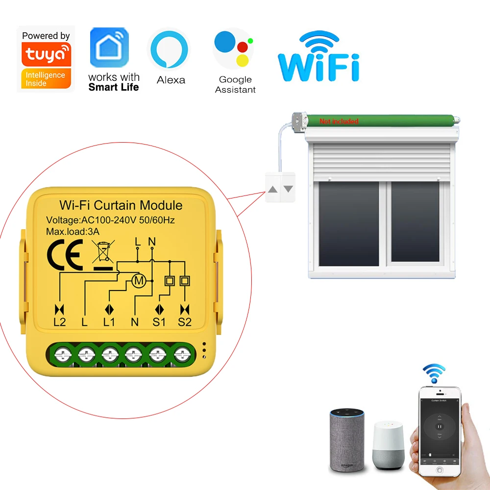 Tuya Smart Life Wifi Módulo Cortina Interruptor Cego para Obturador do Rolo Controle de Voz do Motor Elétrico Funciona com o Google Home Alexa